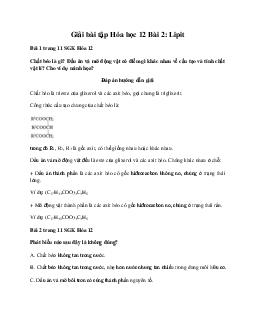 Giải Hóa 12 bài 2: Lipit
