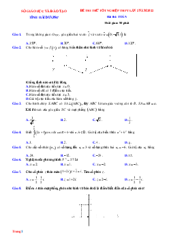 Đề Thi Thử Tốt Nghiệp THPT Toán 2022 Sở GD Hải Dương Lần 2 Có Lời Giải Chi Tiết