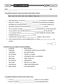 Bài tập Vocabulary học phần Tiếng anh cơ bản
