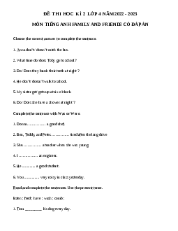 Đề thi tiếng Anh lớp 4 học kì 2 Family and Friends số 5
