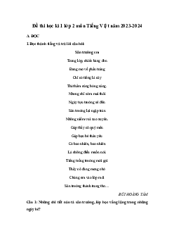 Đề thi học kì 1 lớp 2 năm 2023 - 2024 theo Thông tư 27 | Tiếng việt 2 Cánh diều  |đề 5