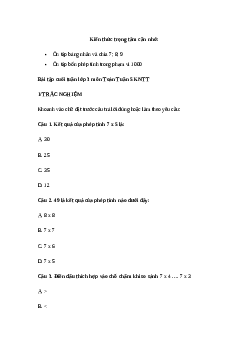 Phiếu bài tập cuối tuần lớp 3 môn Toán - Tuần 5 (cơ bản) | Kết nối tri thức