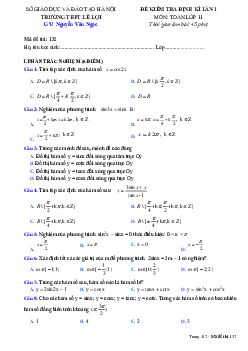 Đề kiểm tra định kỳ lần 1 môn Toán lớp 11 trường THPT Lê Lợi – Hà Nội