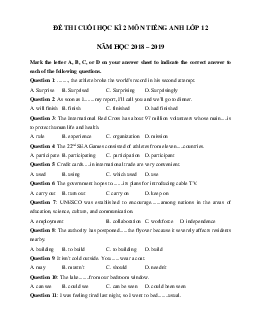 Đề thi học kì 2 lớp 12 môn Tiếng Anh sở GD - ĐT Lâm Đồng năm học 2018 - 2019(có đáp án)