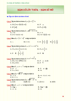 Câu hỏi trắc nghiệm môn Toán lớp 12: Hàm số lũy thừa - Hàm số mũ