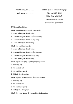 Bộ đề thi giữa học kì 1 môn Công nghệ 7 năm 2023 - 2024 CTST - Đề 3