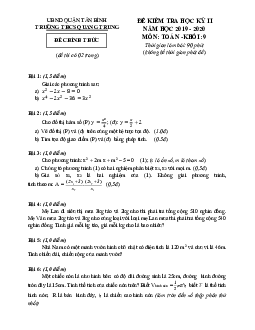 Đề thi học kì 2 Toán 9 năm 2019 – 2020 trường THCS Quang Trung – TP HCM