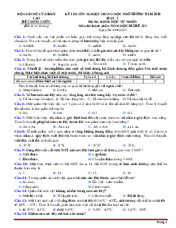 Đề thi tốt nghiệp THPT 2020 sở GD và ĐT môn sinh đợt 2 (đề 221, có đáp án)