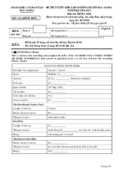 Đề thi Tuyển sinh lớp 10 THPT tỉnh Bắc Giang năm học 2020-2021 môn Tiếng Anh (chuyên)