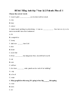 Đề thi Tiếng Anh lớp 7 học kì 2 Friends Plus số 1