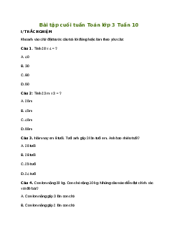 Bài tập cuối tuần lớp 3 môn Toán Kết nối tri thức - Tuần 10