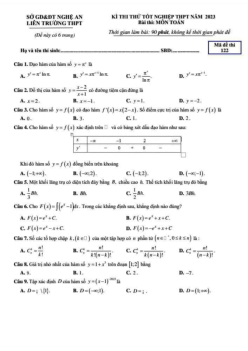 Đề thi thử THPT Quốc gia năm 2023 môn Toán liên trường THPT Nghệ An (có lời giải)