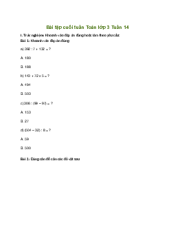 Bài tập cuối tuần lớp 3 môn Toán Cánh Diều - Tuần 14