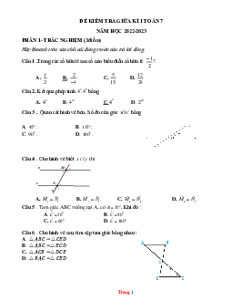 Đề ôn thi giữa HK1 Toán 7 năm 2022-2023 có đáp án và ma trận-Đề 3  (có đáp án đầy đủ)