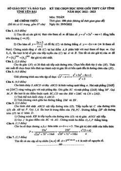 Đề học sinh giỏi cấp tỉnh Toán THPT năm 2022 – 2023 sở GD&ĐT Yên Bái