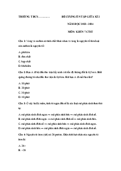 Đề cương ôn tập giữa học kì 2 môn Khoa học tự nhiên 7 sách Chân trời sáng tạo