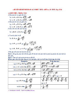 Chuyên đề biến đổi đơn giản biểu thức chứa căn thức bậc hai