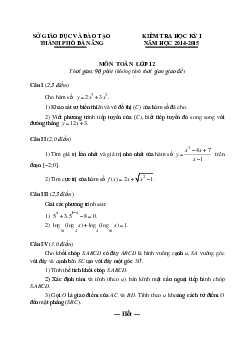 Đề thi HK1 lớp 12 Sở GD-ĐT Đà Nẵng năm học 2014 – 2015