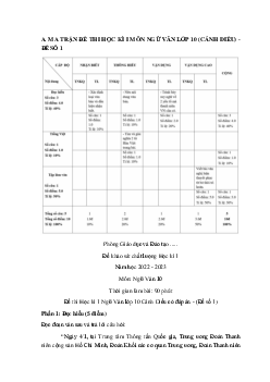 Bộ đề thi học kì 1 môn Ngữ văn 10 Cánh Diều năm học 2022 - 2023