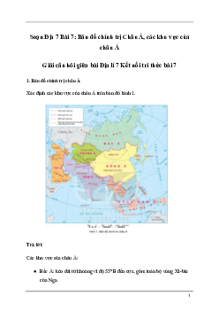 Giải Địa lí 7 Bài 7: Bản đồ chính trị Châu Á, các khu vực của châu Á | Kết nối tri thức