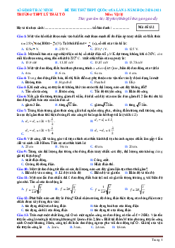 Đề thi thử tốt nghiệp THPT 2021 môn Vật Lí trường Lý Thái Tổ lần 1 có đáp án
