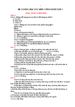 Đề cương ôn tập học kì 1 môn Công nghệ 3 | Kết nối tri thức