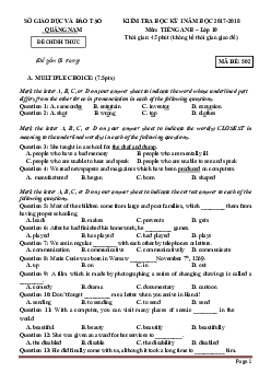 Đề thi học kỳ 1 Tiếng Anh 10 Quảng Nam 2017-2018 (có đáp án)