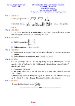 Đề thi tuyển sinh 10 THPT năm 2023-2024 toán chuyên Sở GD và ĐT Vĩnh Long (có đáp án và lời giải chi tiết)