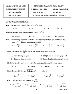 Đề thi học kì 1 Toán 12 năm 2019 – 2020 trường Lý Thái Tổ – TP HCM