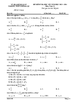 Đề học kì 1 Toán 11 năm 2023 – 2024 trường THPT B Bình Lục – Hà Nam