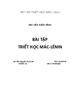 Bài Tập Triết Học Mác- Lênin | Học viện Ngân Hàng