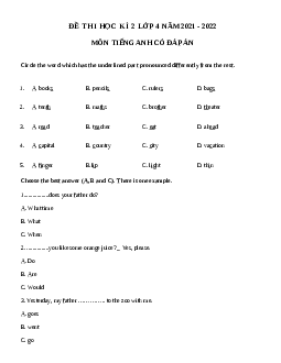 Đề thi tiếng Anh lớp 4 học kì 2 năm 2023 số 2