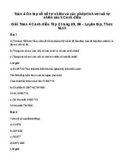 Giải Toán lớp 4 Bài 92: Ôn tập về số tự nhiên và các phép tính với số tự nhiên Cánh diều