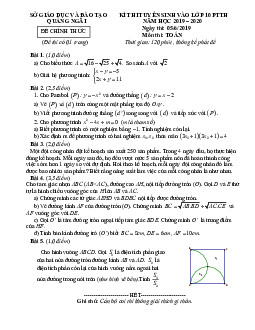 Đề tuyển sinh lớp 10 năm 2019 – 2020 môn Toán sở GD&ĐT Quảng Ngãi