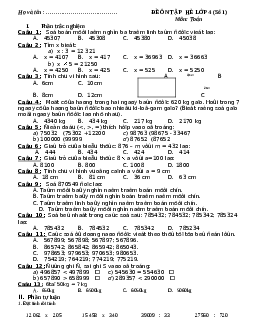 Bộ 10 đề ôn tập hè lớp 4 lên lớp 5 môn Toán