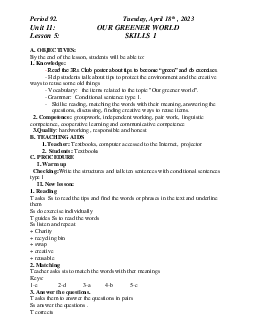 Giáo án Tiếng Anh 6 sách Global Success HK2 Tuần 32