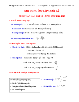 Đề cương ôn tập toán cao cấp cuối kì 1