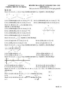 Đề thi giữa HK1 Toán 12 năm 2020 – 2021 trường THPT Lý Tự Trọng – Quảng Nam