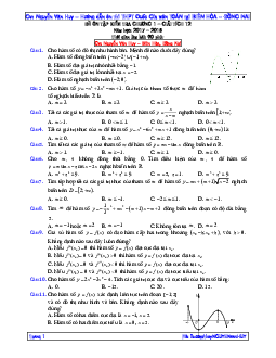 Đề kiểm tra Giải tích 12 chương 1 (Hàm số) – Nguyễn Văn Huy