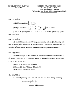 Đề kiểm tra cuối học kỳ 2 Toán 9 năm 2023 – 2024 sở GD&ĐT Bắc Ninh