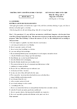 Đề thi học sinh giỏi cụm môn Tiếng Anh 11 năm 2022 THPT Chuyên Lương Văn Tụy