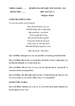 Đề thi giữa học kì 2 môn Ngữ văn 11 năm 2023 - 2024 sách Cánh diều