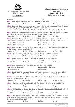 Đề kiểm tra giữa kỳ 1 Toán 11 năm học 2017 – 2018 trường THPT Lương Thế Vinh – Hà Nội