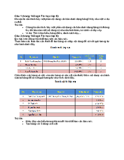 Giải bài tập SGK Tin học 6 bài 20: Trình bày cô đọng bằng bảng | Chân trời sáng tạo