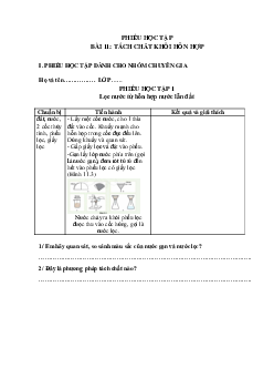 Chủ đề 6. Bài 11: Tách chất khỏi dung dịch(Phiếu học tập) | Bài giảng KHTN 6 | Cánh diều