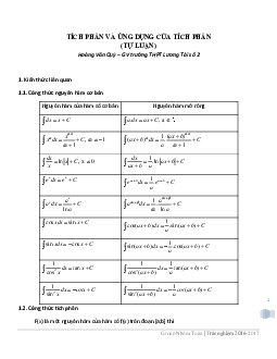 Tổng hợp bài tập nguyên hàm, tích phân và ứng dụng – Nhóm Toán 12