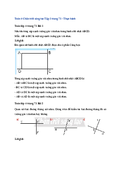 Toán lớp 4 trang 71 Bài 31: Hai đường thẳng vuông góc Chân trời sáng tạo