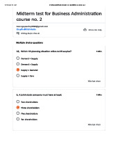 Midterm Test Answers Môn Business Administration | Đại học Kinh Tế Quốc Dân