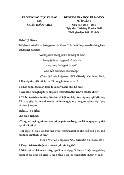 Đề thi học kì 1 lớp 9 môn Ngữ văn Phòng GD&ĐT Quận Hoàn Kiếm năm học 2018 - 2019