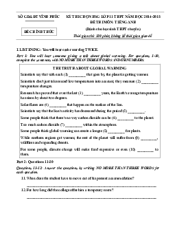 Kỳ thi chọn học sinh giỏi lớp 11 THPT tỉnh Vĩnh Phúc năm học 2014- 2015 đề thi môn Tiếng Anh
